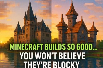 Side-by-side comparison of two realistic Minecraft castles at sunset with the headline “Minecraft Builds So Good… You Won’t Believe They’re Blocky”